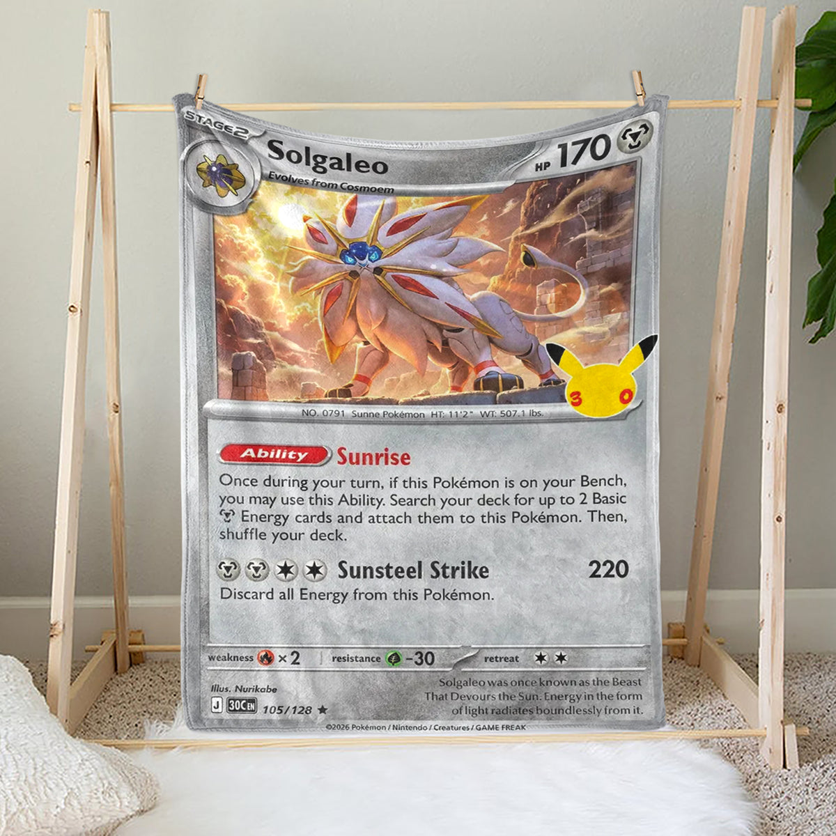 PKM 30th Anniversary Solgaleo Custom Fleece Blanket