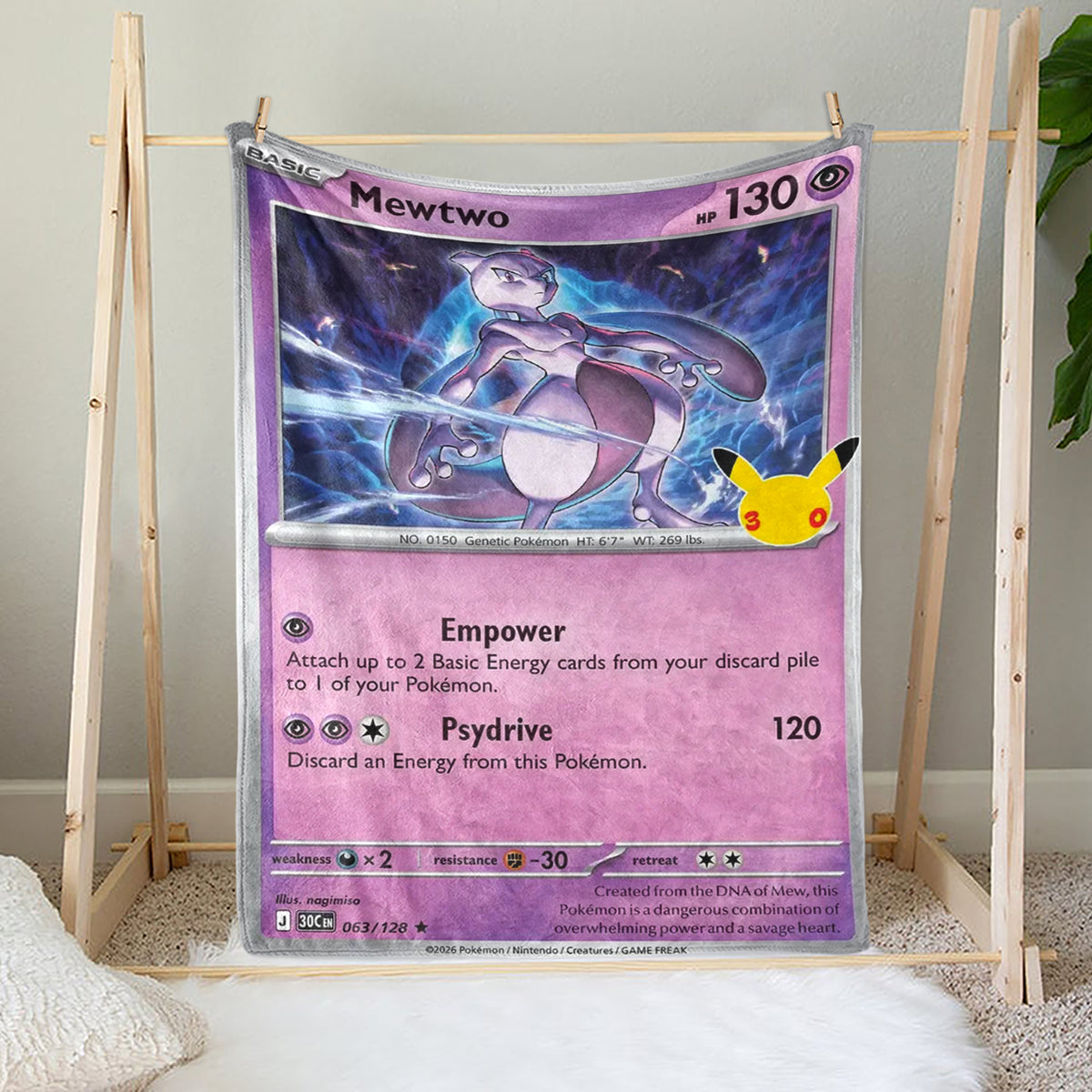 PKM 30th Anniversary Mewtwo Custom Fleece Blanket