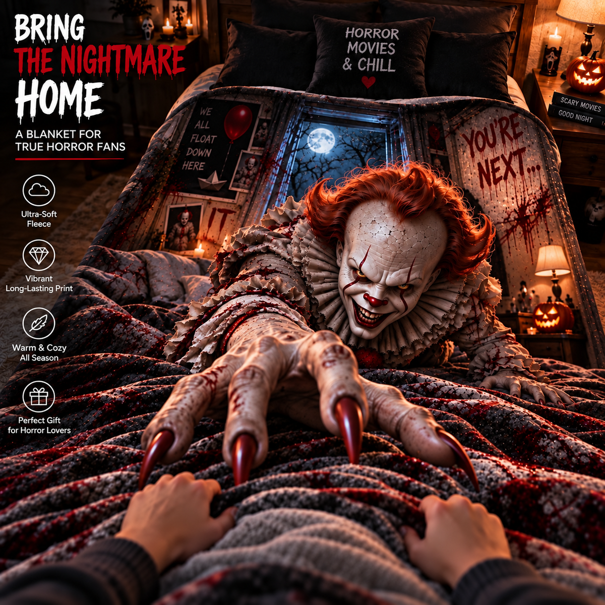 Halloween Pennywise Custom Fleece Blanket
