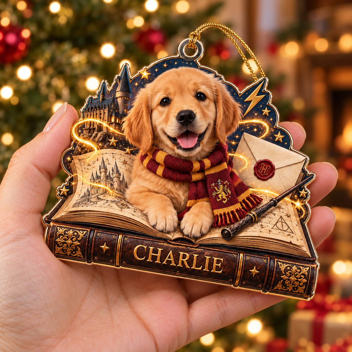 Personalized Custom Dog Photo Harry Potter Acrylic Ornament – Custom Name Holiday Gift