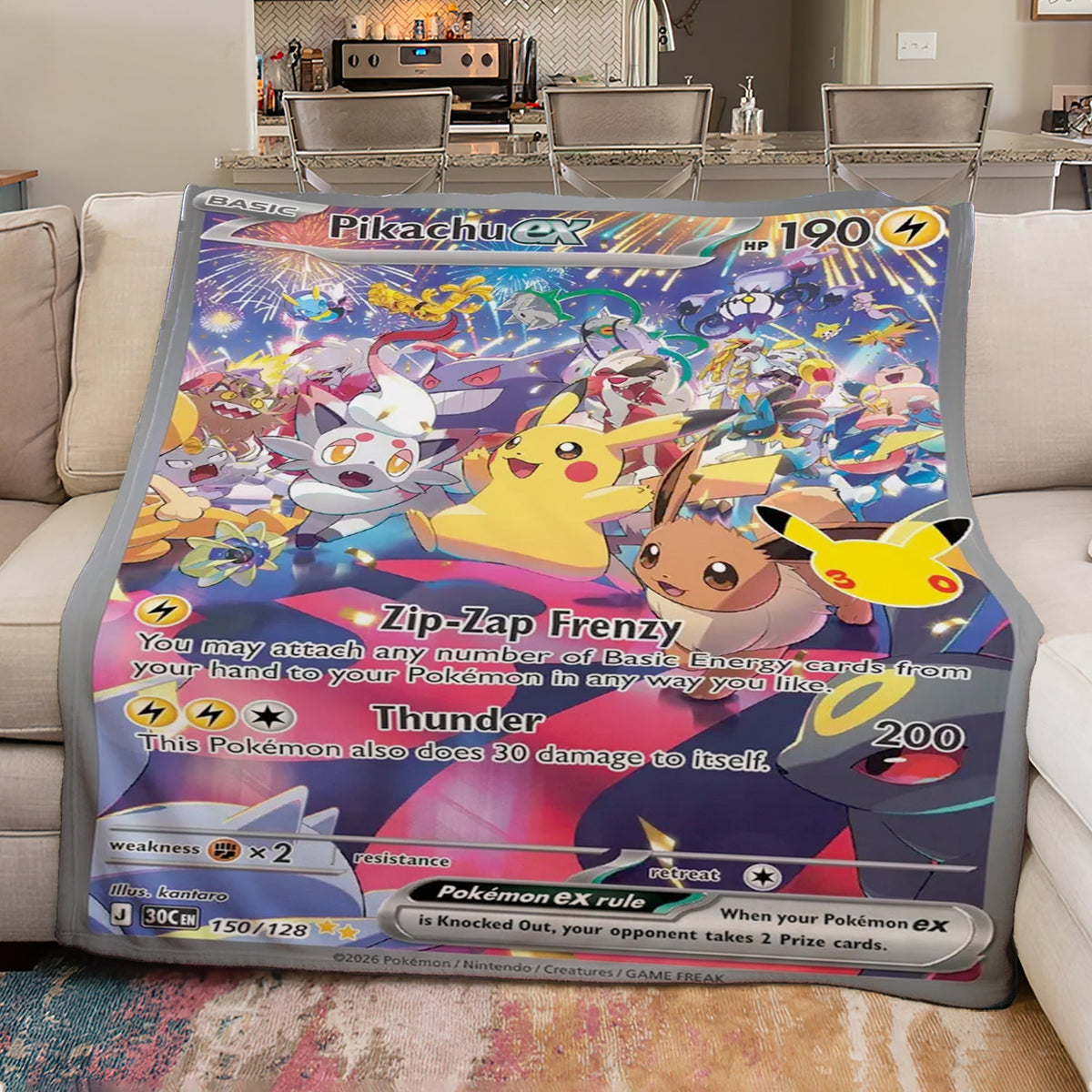 PKM 150/128 Pikachu Ex 30th Celebration Fleece Blanket