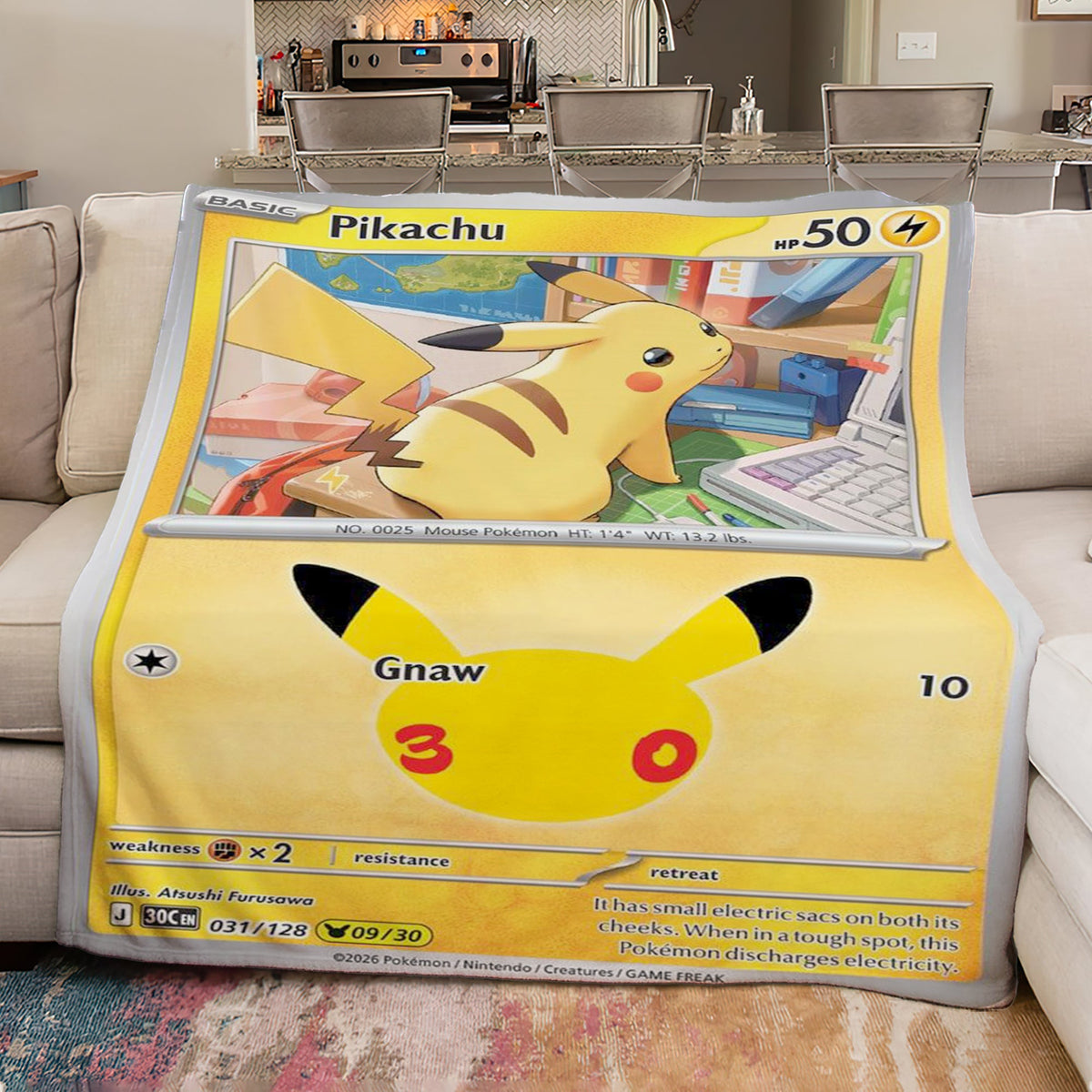 PKM Pikachu 30th Anniversary Custom Fleece Blanket