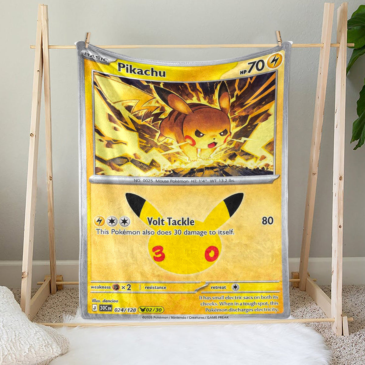 PKM Pikachu 30th Anniversary Custom Fleece Blanket