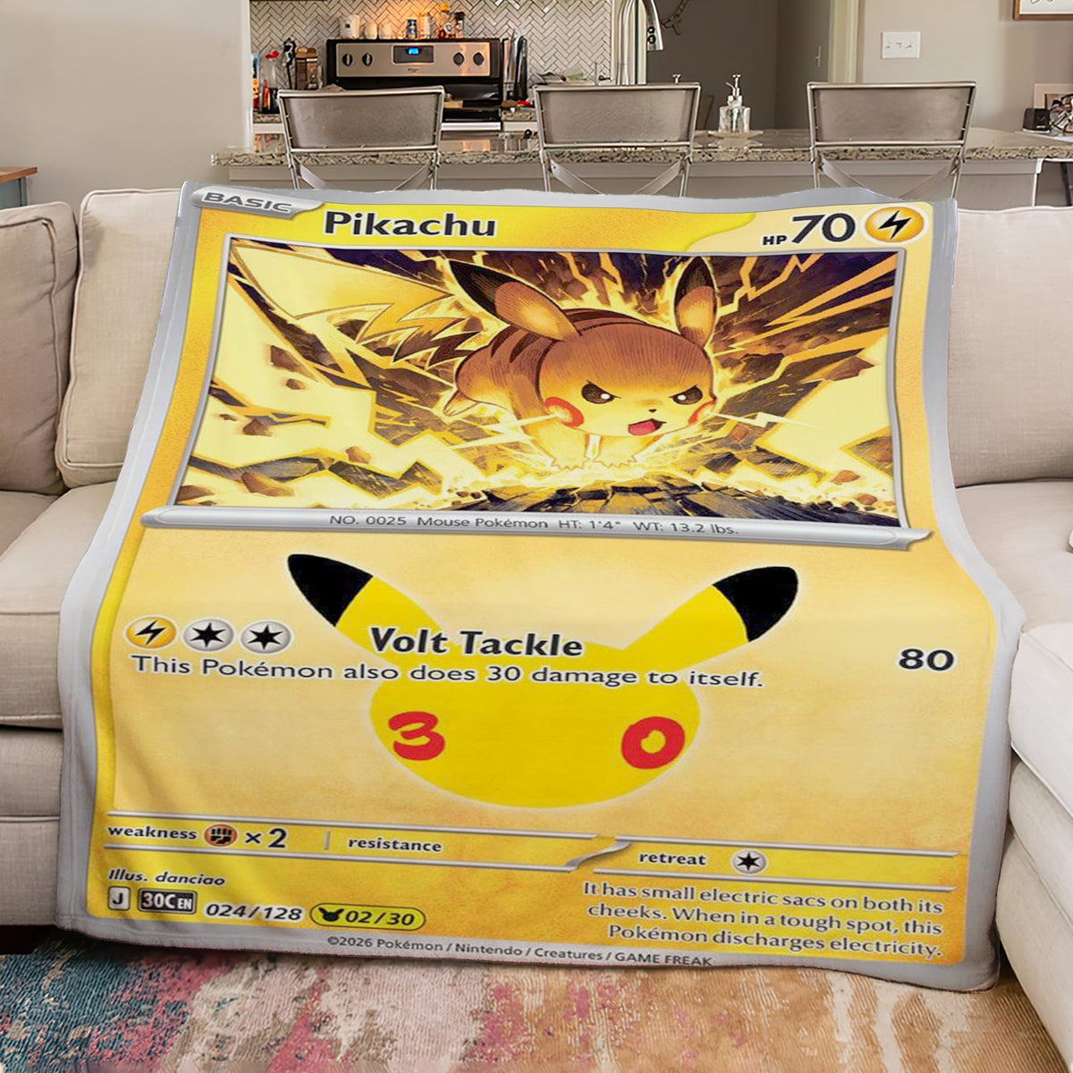 PKM Pikachu 30th Anniversary Custom Fleece Blanket