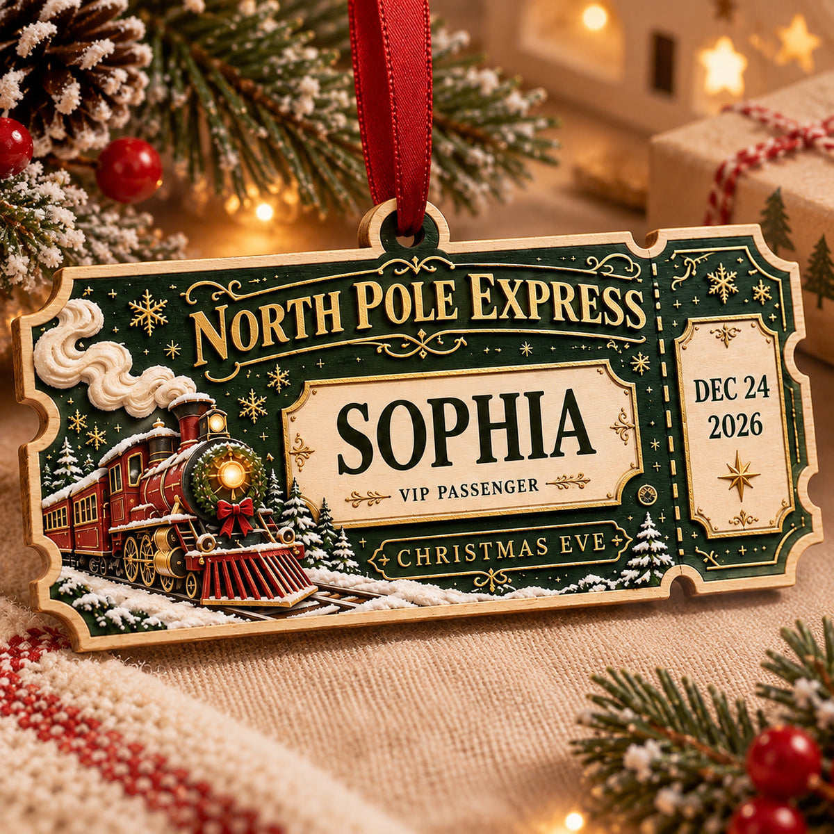 Personalized Custom North Pole Express Acrylic Ornament – Custom Name Holiday Gift
