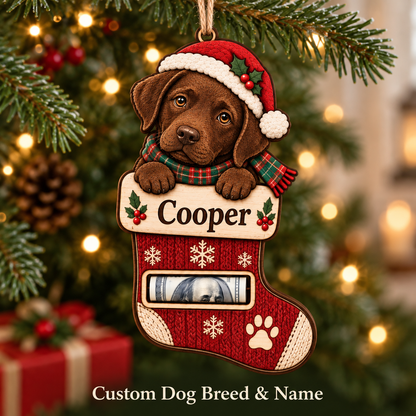 Personalized Custom Dog Breed Money Holder Ornament – Custom Name Wooden Holiday Gift