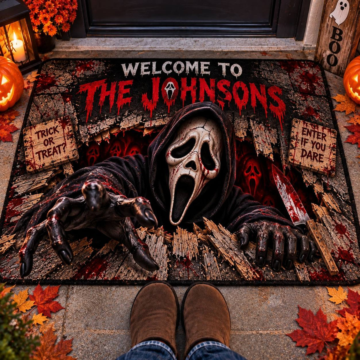 Halloween Scream Custom Family Name AOP Doormat