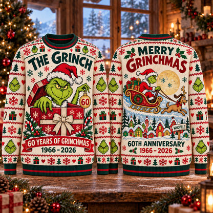 Christmas 60th Anniversary Knit-Effect Ugly Christmas Sweatshirt