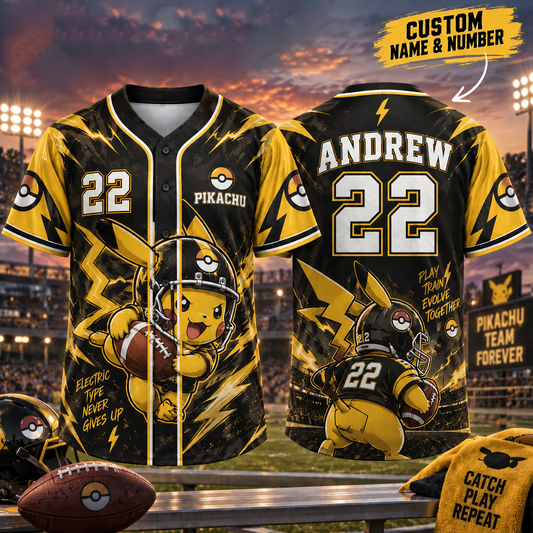 Personalized PKM Pikachu Football Jersey – Custom Number & Name