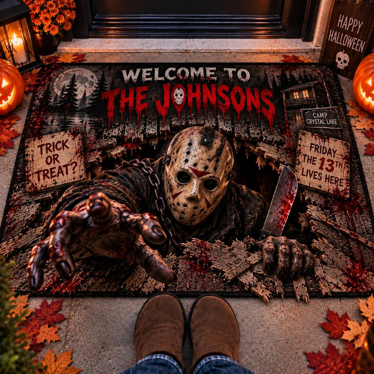 Halloween Jason Custom Family Name AOP Doormat