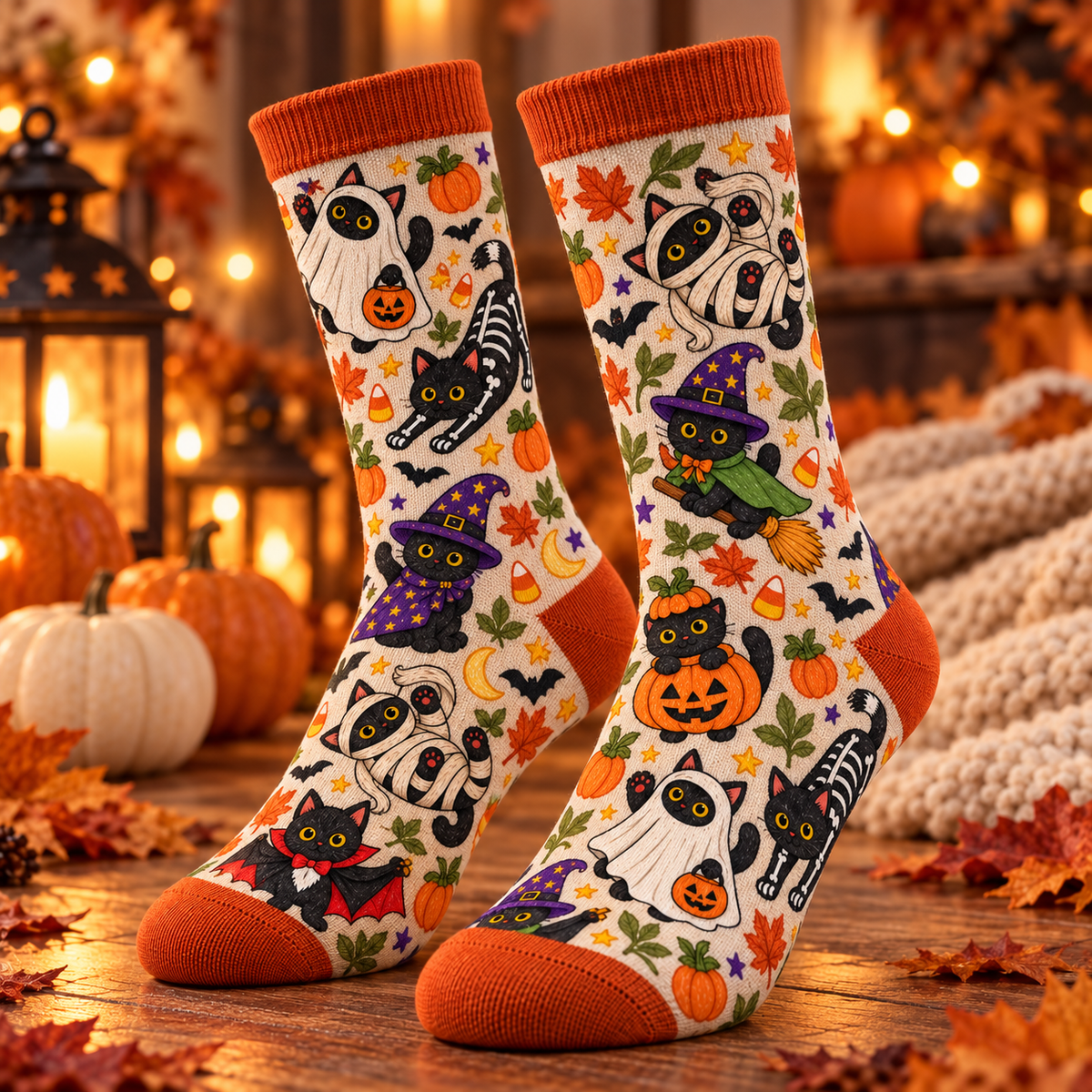 Halloween Custom Black Cats Spooky Season Socks