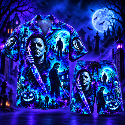 Halloween Neon Michael Myers AOP Hawaiian Shirt & Shorts