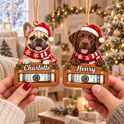 Personalized Custom Dog Breed Money Holder Ornament – Custom Name Wooden Holiday Gift