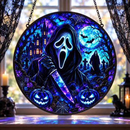 Halloween Neon Ghost Face Glass Suncatcher