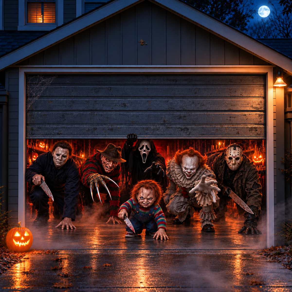 Halloween Horror Movie Garage Door Cover