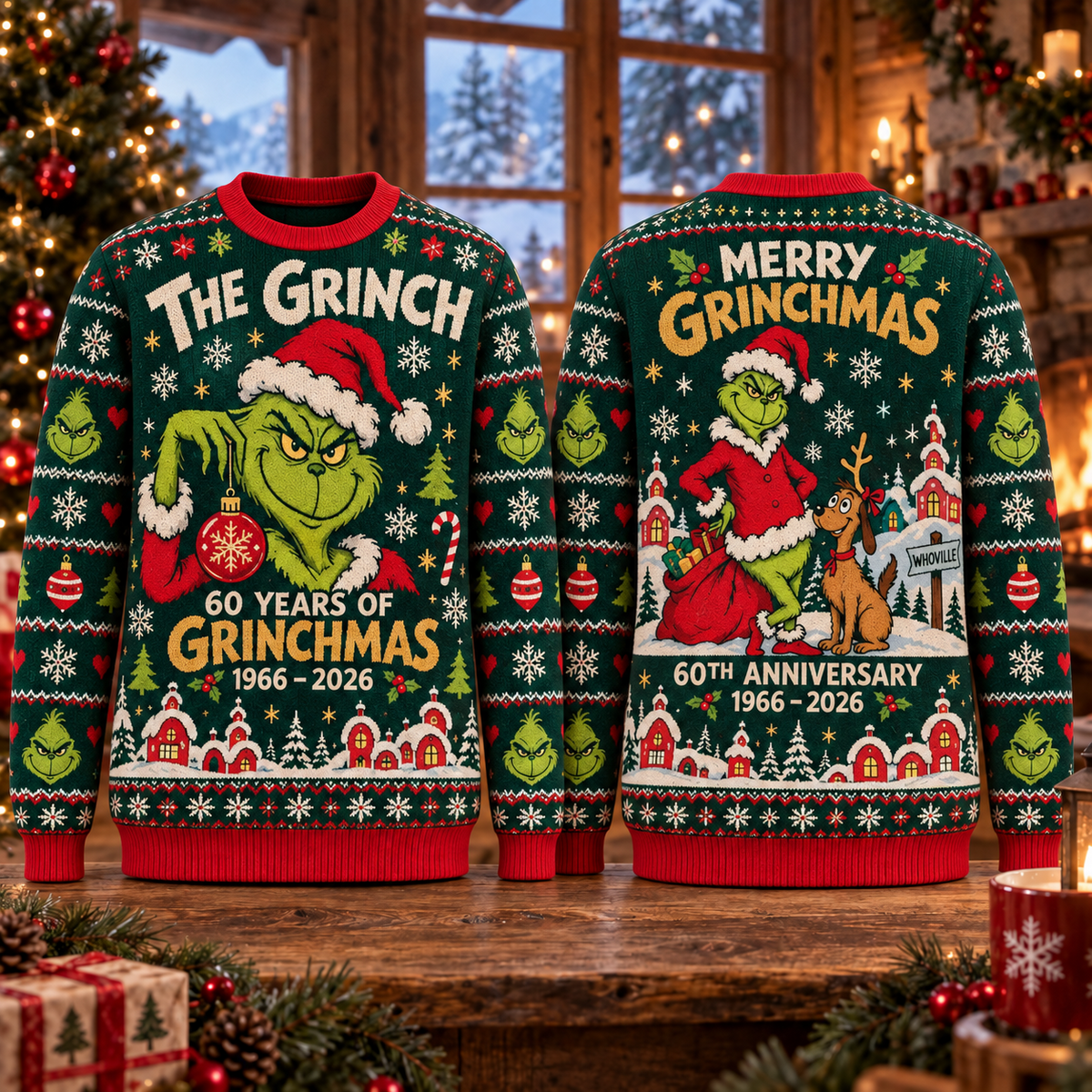 Christmas 60th Anniversary Knit-Effect Ugly Christmas Sweatshirt