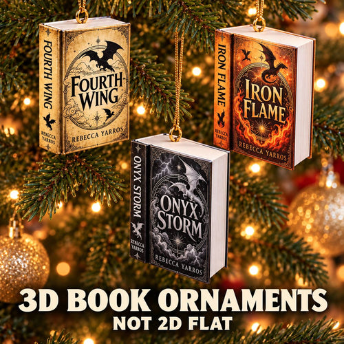 Fourth Wing, Iron Flame & Onyx Storm 3D Book Ornaments, Solid Plastic Christmas Decorations, Fantasy Book Lover Gift