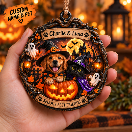 Personalized Halloween Custom Pet  Photo & Name Double-Side Printed Wooden Ornament