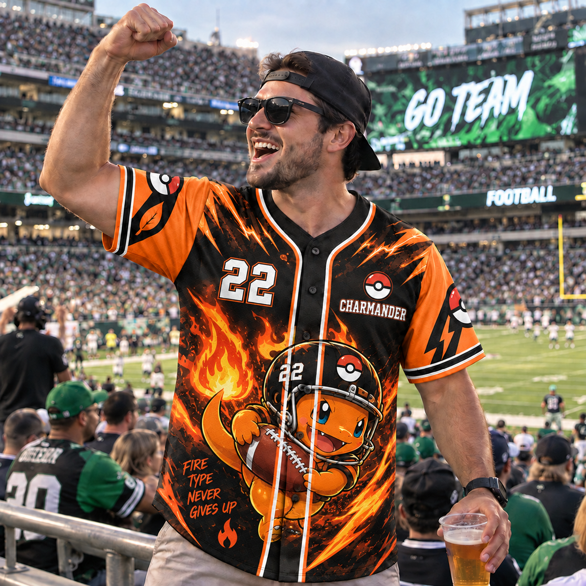 Personalized PKM Charmander Football Jersey – Custom Number & Name