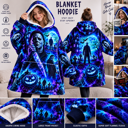 Halloween Neon Michael Myers AOP Blanket Hoodie