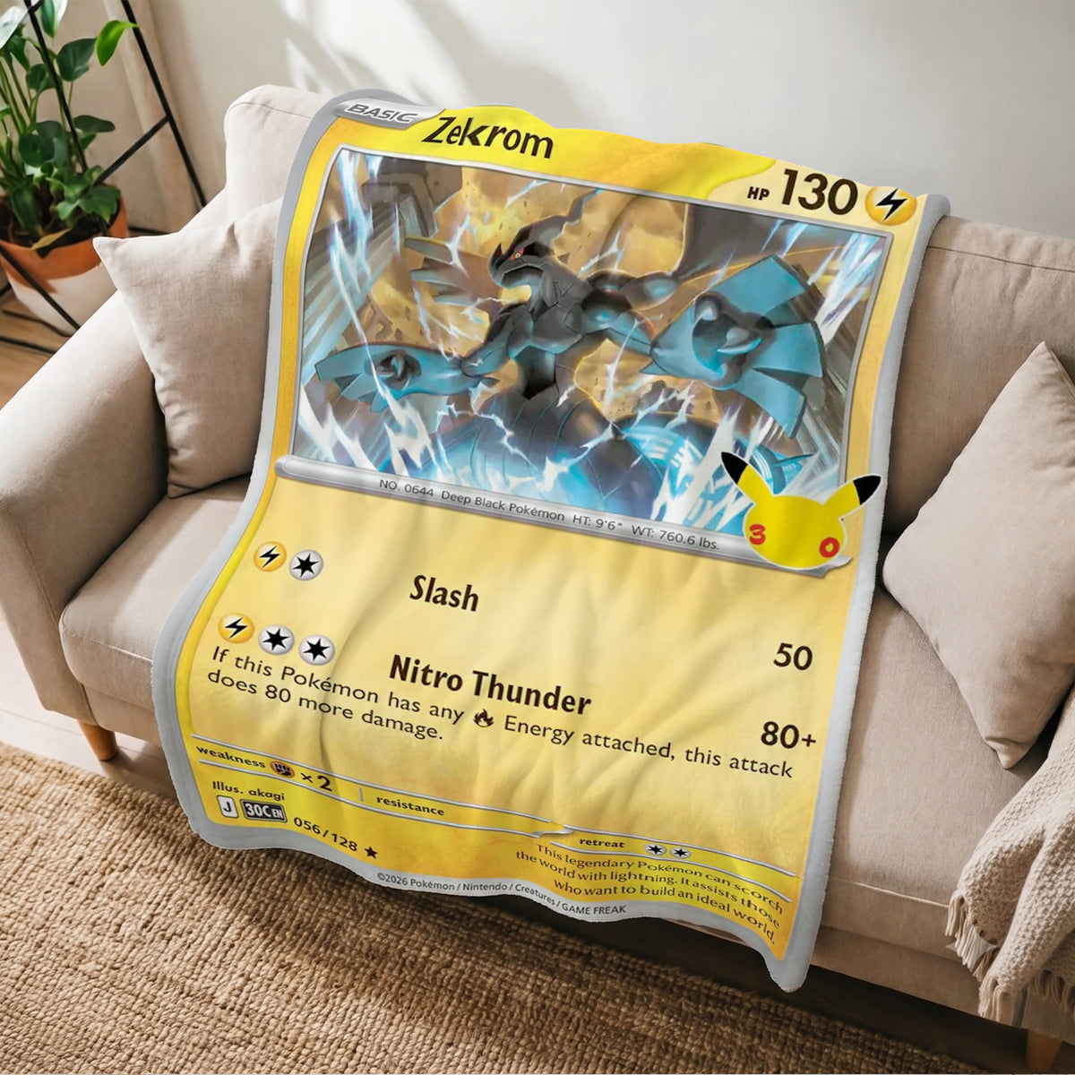 PKM 30th Anniversary Zekrom Custom Fleece Blanket