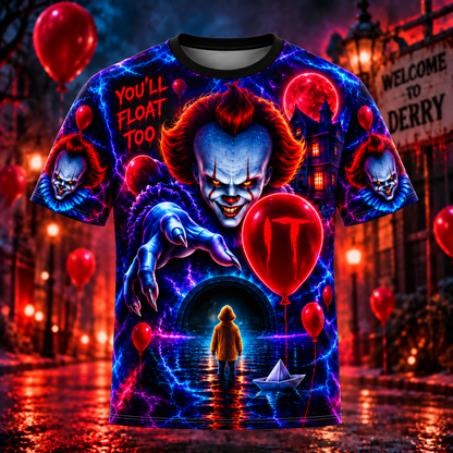 Halloween Neon Pennywise AOP T-Shirt Sweatshirt Hoodie