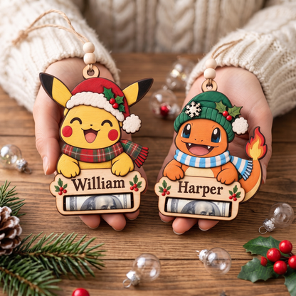Personalized PKM Christmas Money Holder Ornament – Custom Name Wooden Holiday Gift