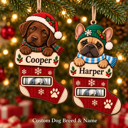Personalized Custom Dog Breed Money Holder Ornament – Custom Name Wooden Holiday Gift