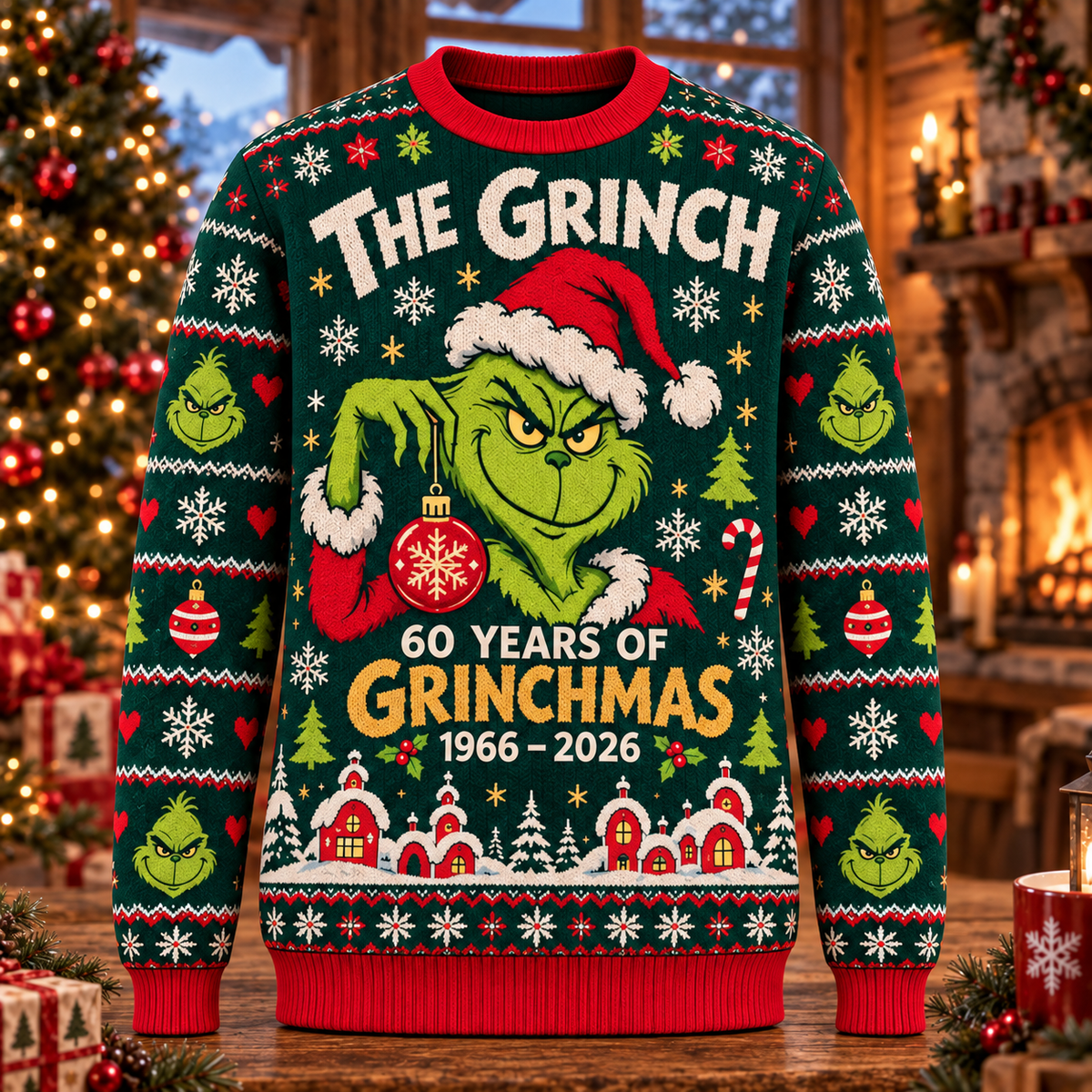 Christmas 60th Anniversary Knit-Effect Ugly Christmas Sweatshirt