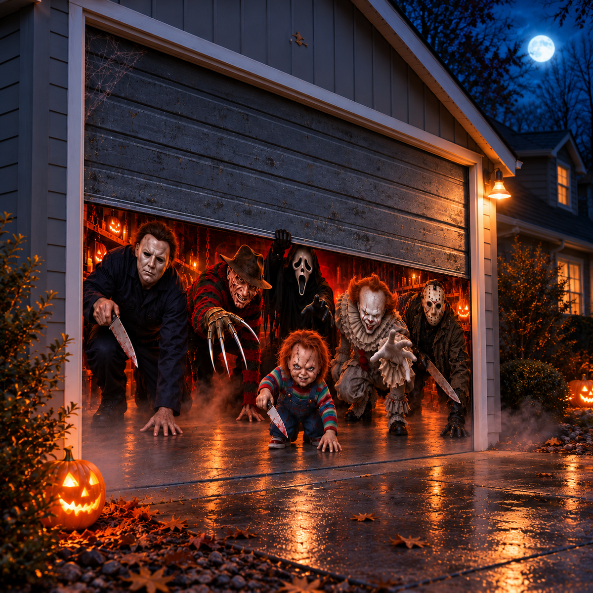 Halloween Horror Movie Garage Door Cover