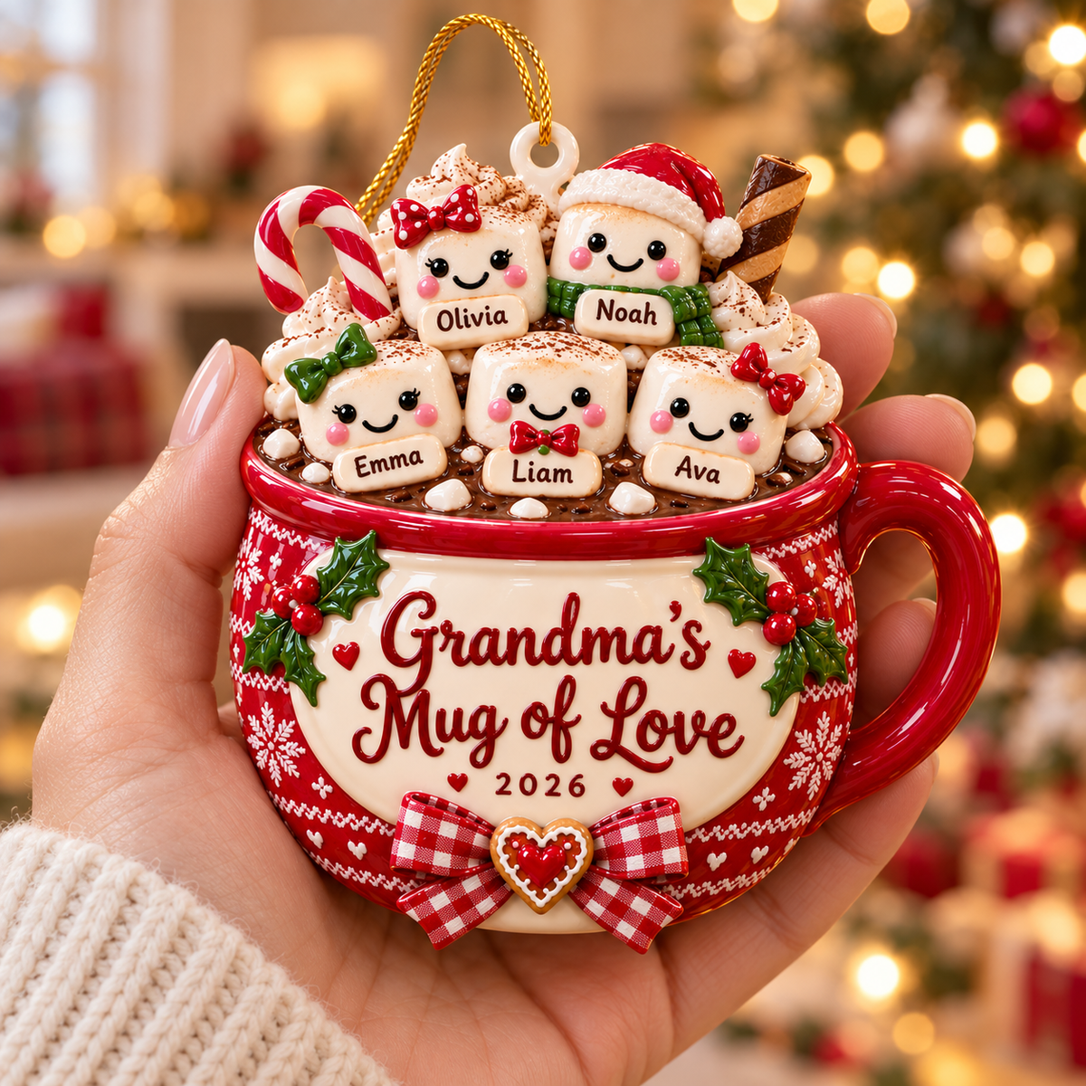 Personalized Custom Name Grandma's Mug Of Love Acrylic Ornament – Custom Name Holiday Gift