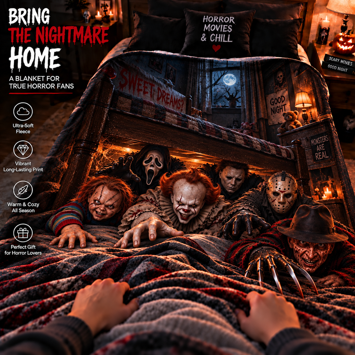 Halloween Horror Movie Characters Custom Fleece Blanket