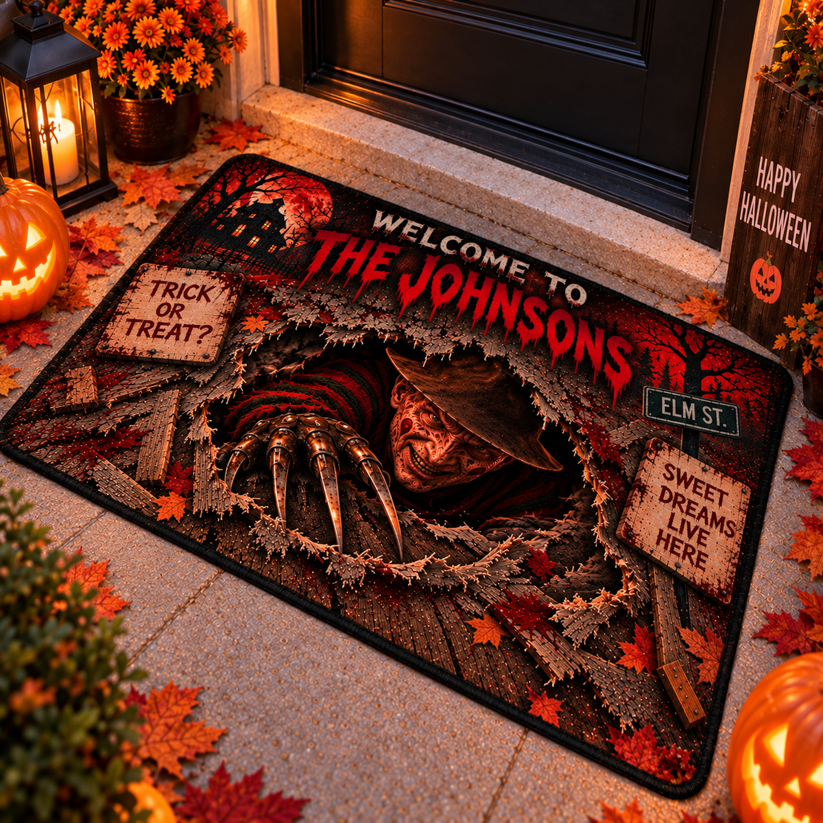 Halloween Freddy Custom Family Name AOP Doormat
