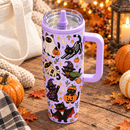 Halloween Custom Black Cats Spooky Season 40oz Suction Cup Tumbler