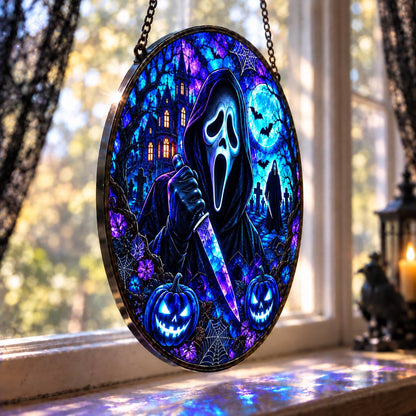 Halloween Neon Ghost Face Glass Suncatcher