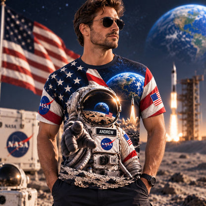 Personalized Your Name Out Space USA Anniversary AOP T-Shirt Sweatshirt Hoodie