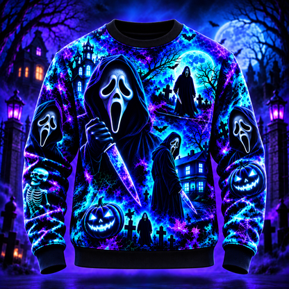 Halloween Neon Ghost Face AOP T-Shirt Sweatshirt Hoodie