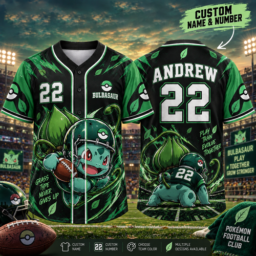 Personalized PKM Bulbasaur Football Jersey – Custom Number & Name