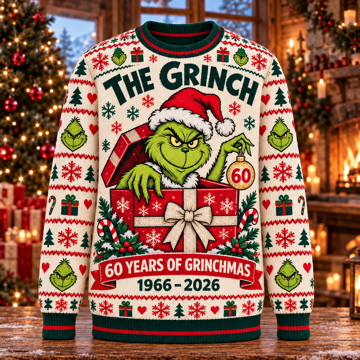 Christmas 60th Anniversary Knit-Effect Ugly Christmas Sweatshirt