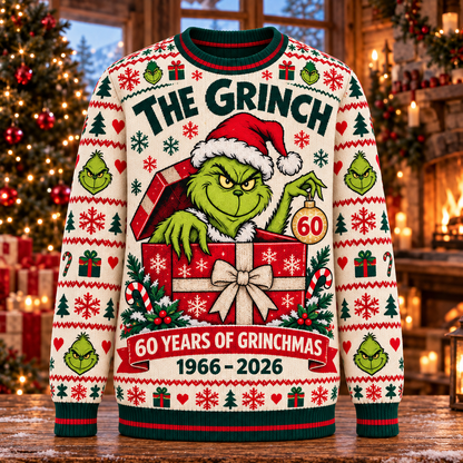 Christmas 60th Anniversary Knit-Effect Ugly Christmas Sweatshirt