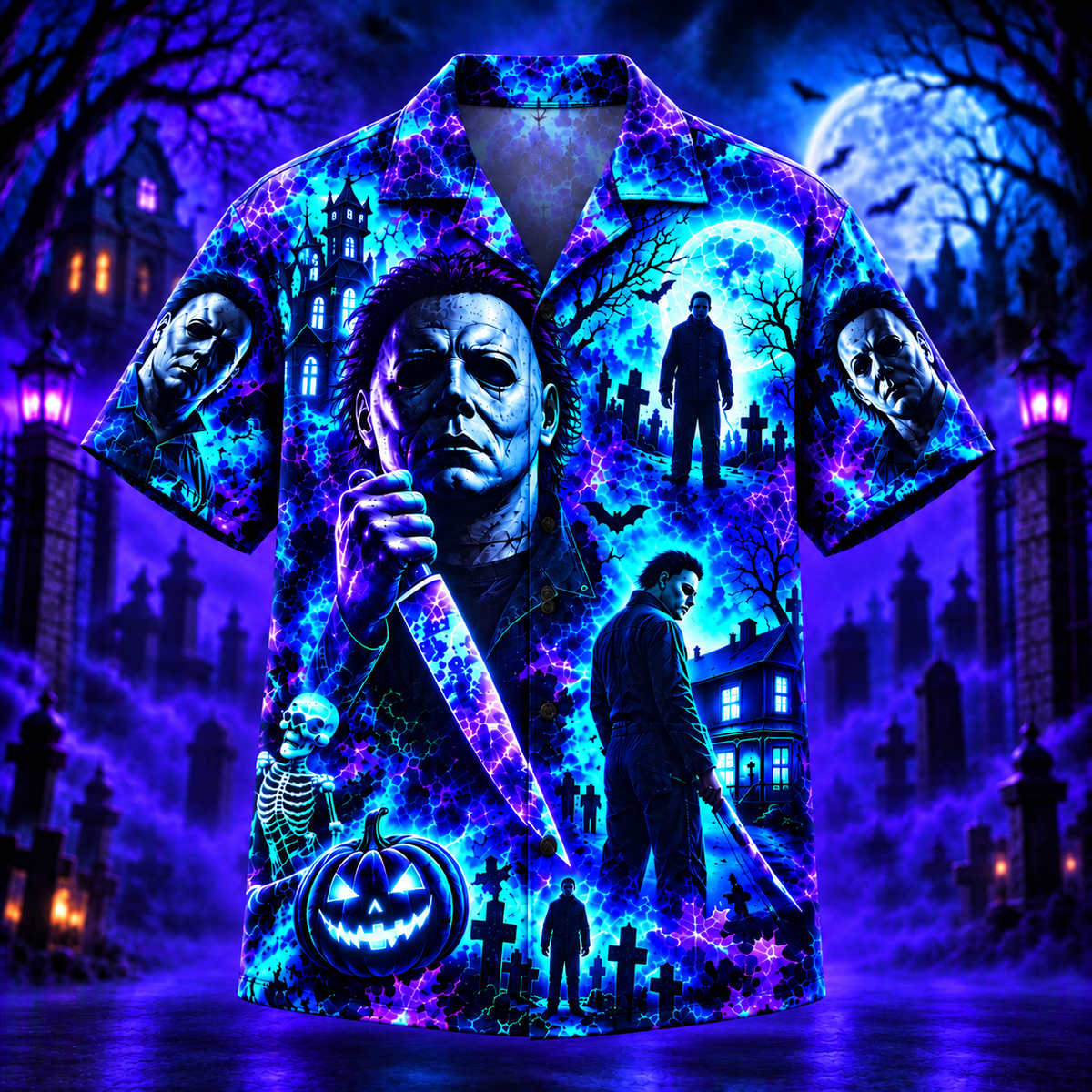 Halloween Neon Michael Myers AOP Hawaiian Shirt & Shorts