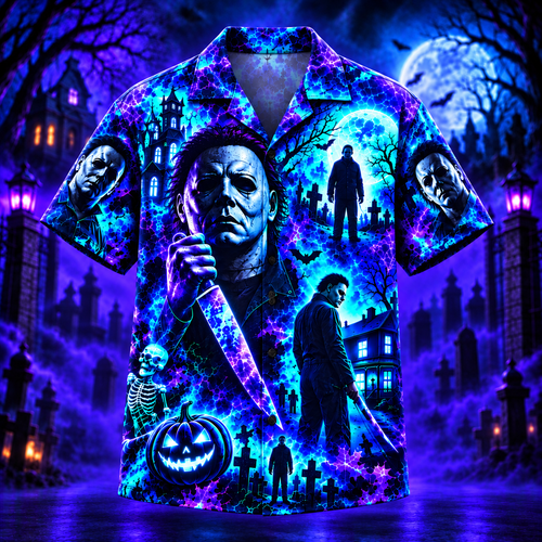 Halloween Neon Michael Myers AOP Hawaiian Shirt & Shorts