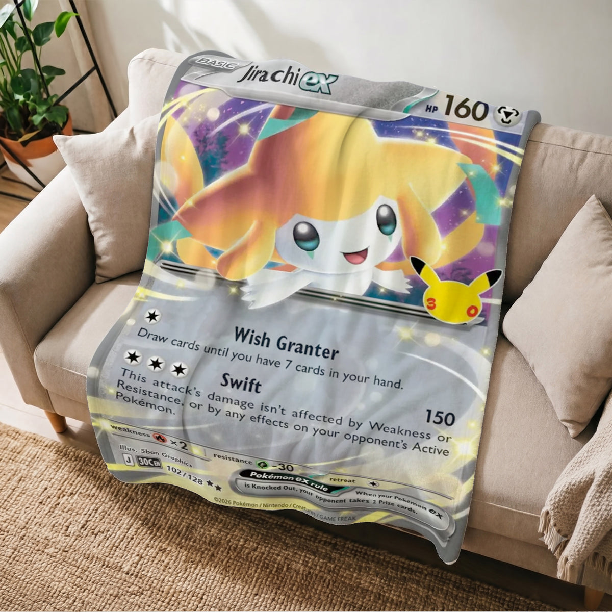 PKM 30th Anniversary Jirachi Custom Fleece Blanket