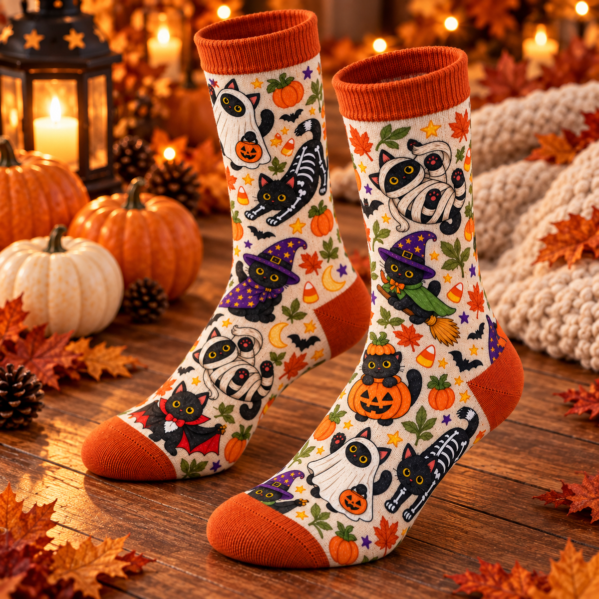 Halloween Custom Black Cats Spooky Season Socks