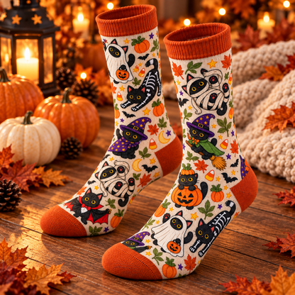 Halloween Custom Black Cats Spooky Season Socks