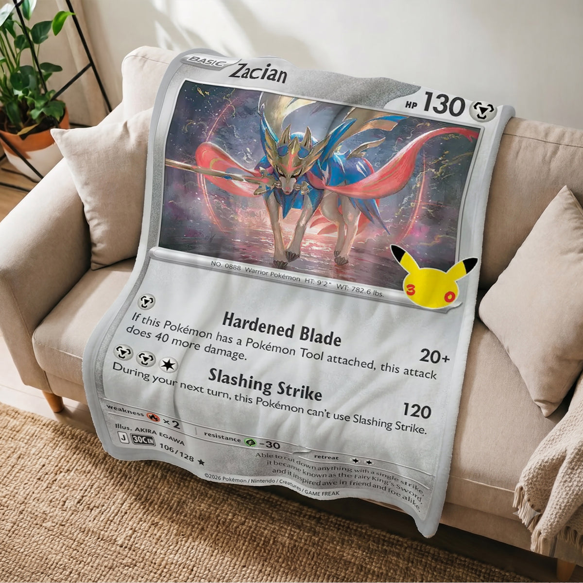 PKM 30th Anniversary Zacian Custom Fleece Blanket
