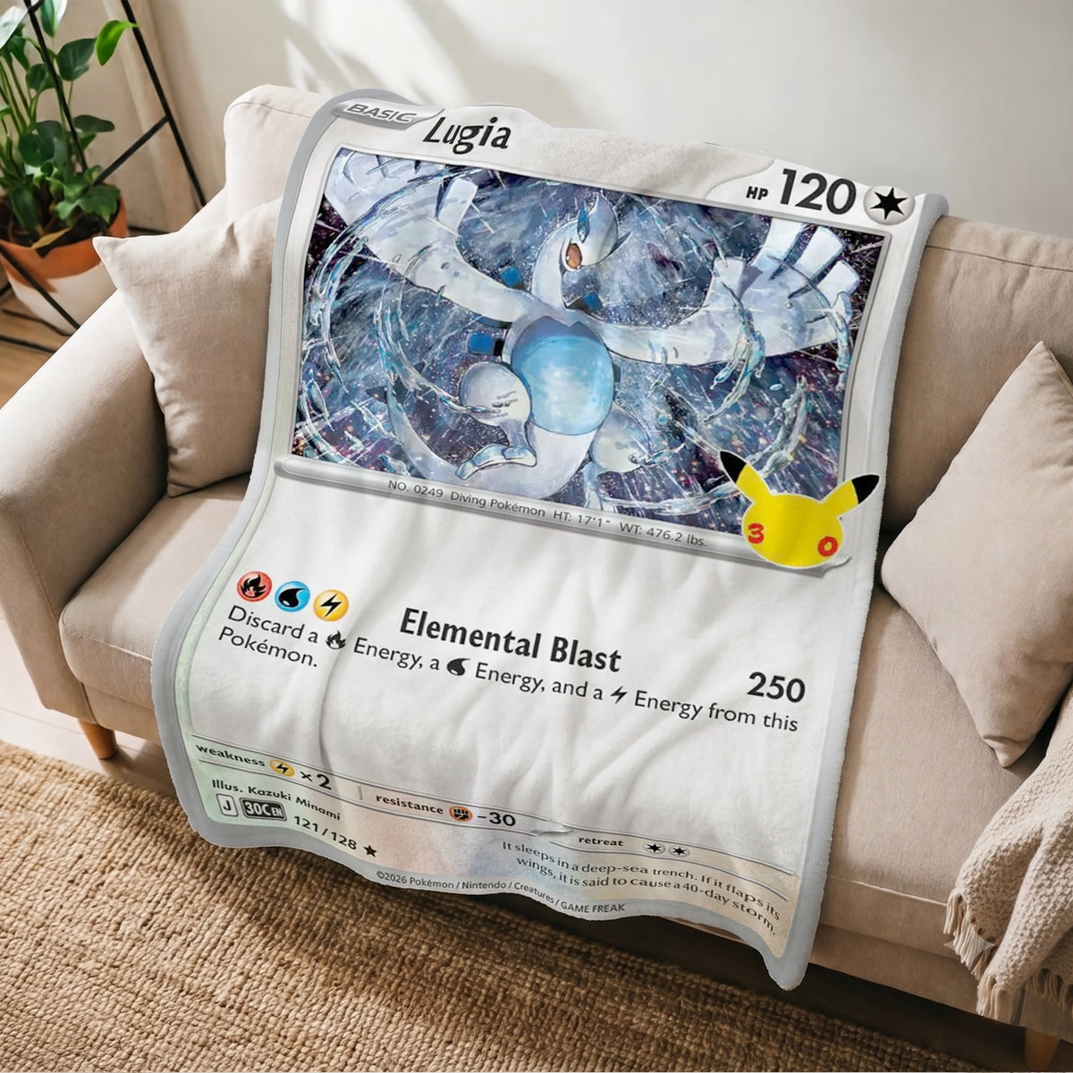 PKM 30th Anniversary Lugia Custom Fleece Blanket