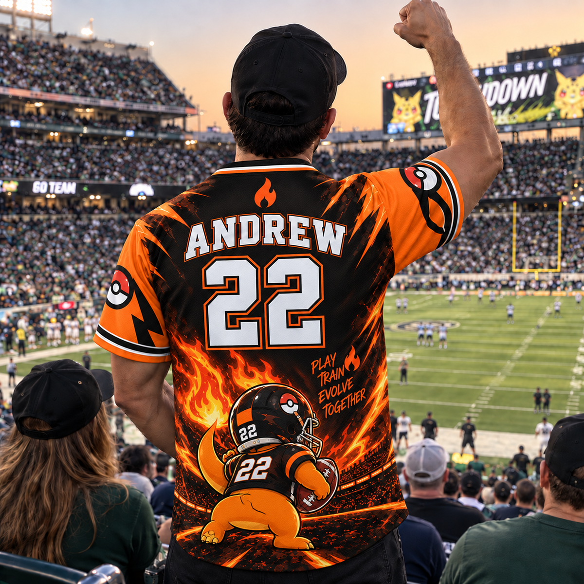 Personalized PKM Charmander Football Jersey – Custom Number & Name