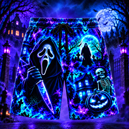 Halloween Neon Ghost Face AOP Hawaiian Shirt & Shorts