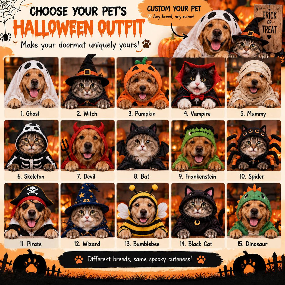 Halloween Custom Pet Dog Cat AOP Doormat
